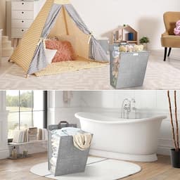 iBright hangende wasmand met Deksel - Inklapbare waszak - 60 Liter - Inclusief Muurbevestiging - Grijs — thumbnail 3