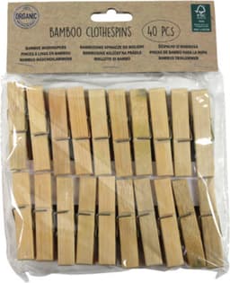 Wasknijpers voor wasgoed ophangen - bamboe hout - 40x stuks - beige - 7 cm — thumbnail 4