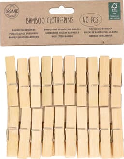 Wasknijpers voor wasgoed ophangen - bamboe hout - 40x stuks - beige - 7 cm — thumbnail 2