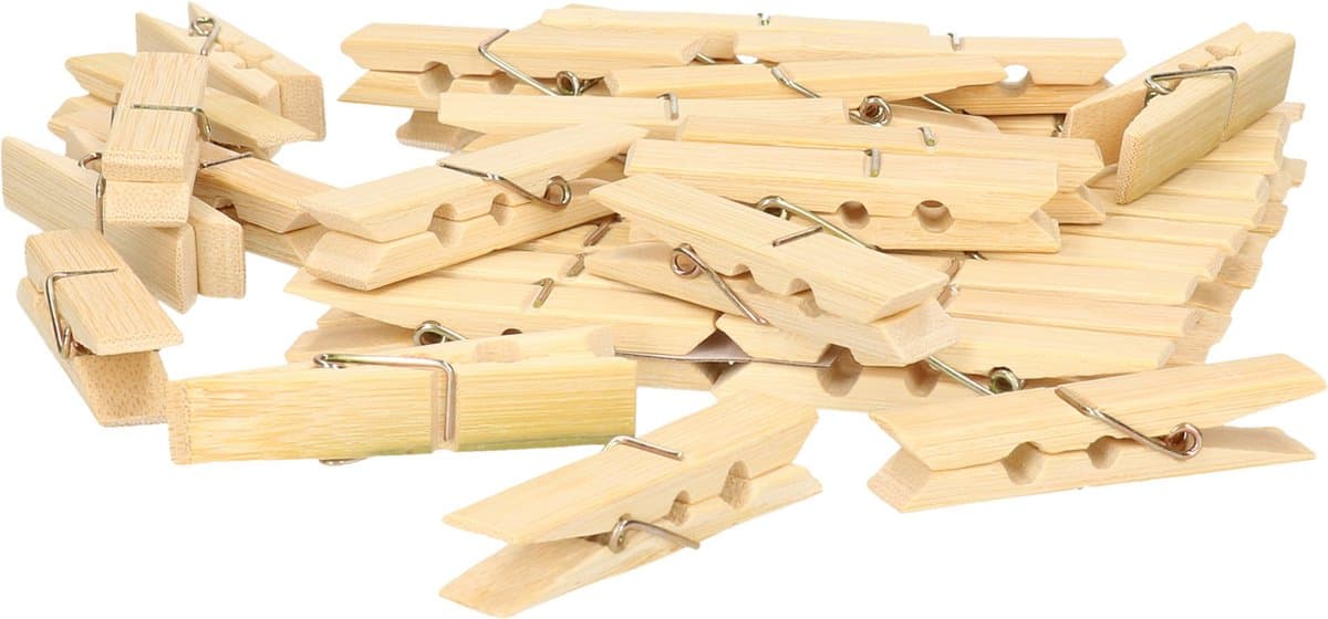 Wasknijpers voor wasgoed ophangen - bamboe hout - 40x stuks - beige - 7 cm — afbeelding 1