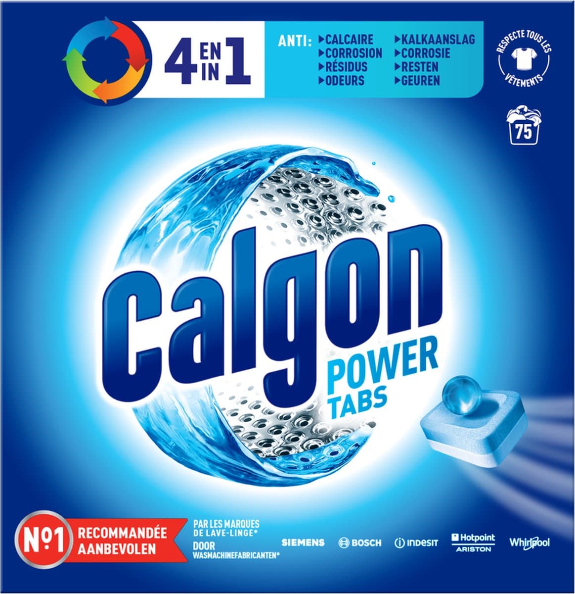 Calgon 4 in 1 Powerball Wasmachine Reiniger en Anti kalk - 75 Tabletten — afbeelding 1