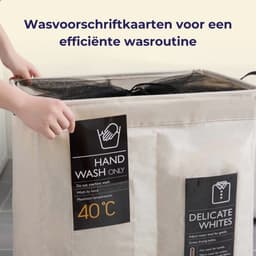 Wasmand 3 Vakken - Wassorteerder - 95L - Opvouwvare Wasmand - Wit - Inklapbare - Op Wielen - Met Hengsel - Voor Badkamer, Babykamer, Slaapkamer - Opbergmand - Speelgoedmand — thumbnail 4