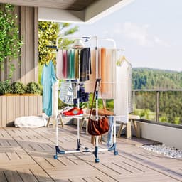 Kledingdroger Toren, opvouwbaar en ruimtebesparend, 3 niveaus, 6 opvouwbare vleugels, oprolbaar en stabiel, mobiele toren kledingdroger, droogrek voor grote gezinnen binnen en buiten, Wit en Blauw — thumbnail 5