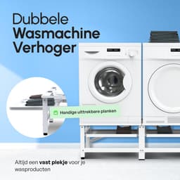 Bodo® - Wasmachine Verhoger - Dubbel - Kast - Ombouw uitschuifbare Plank - Wit - 124x54x37cm — thumbnail 3