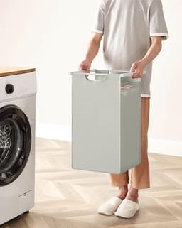 Wasmand 3 vakken – wassorteerder - uitschuifbaar met plank - 92.5 x 33 x 71 cm – wasmand - 168 L verdeeld over 3 zakken – wasmanden – wasmand wit metaal - wit hout — thumbnail 4