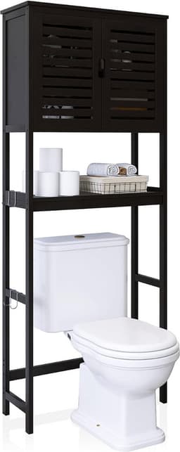 Goodivery - Wasmachine ombouw - Wasmachinekast - Toiletkast - Badkamermeubel - WC - Kast - 26x64x175cm - Zwart — thumbnail 1