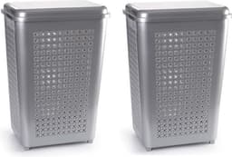 Plasticforte Wasmand met deksel - 50 liter - zilverkleurig - kunststof - 41x31x61 cm — thumbnail 2