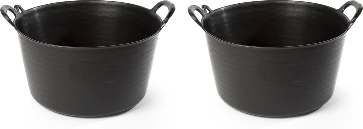 Plasticforte flexibele emmer / kuip - 2x stuks - zwart - kunststof - rond - 26 liter - 49 x 44 x 22 cm - wasmanden - tuinafval - speelgoed — afbeelding 1