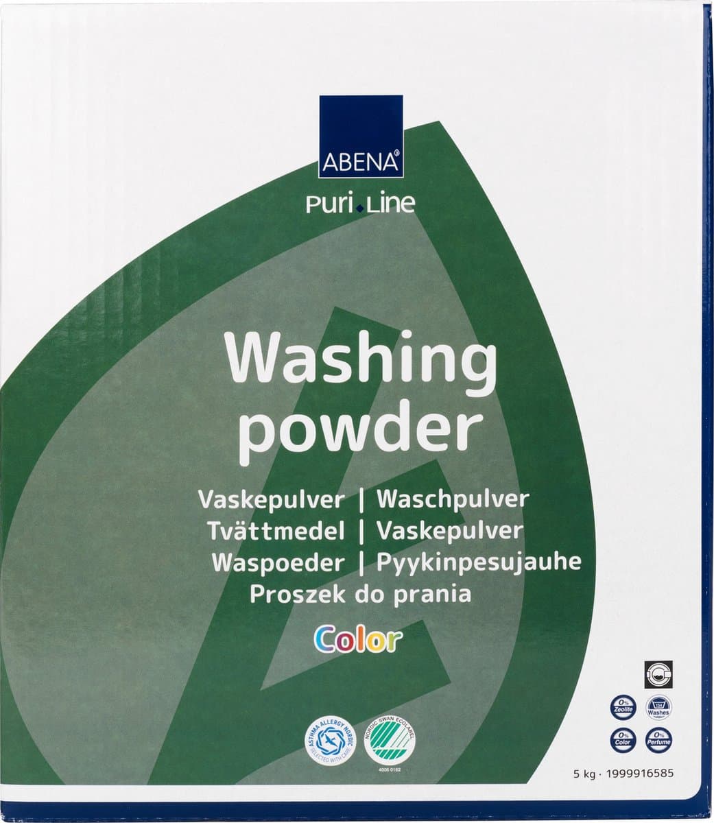 Abena Waspoeder met Ecolabel - 5kg - Voor gekleurde was zonder Parfum - 125 Wasbeurten — afbeelding 1