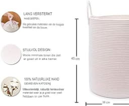 Witte Grote Opbergmand | Deken Mand | Baby Wasmand | Opslag van geweven mand | Strijkmand | Speelgoed Opbergmand | Katoenen Touwmand | Vuile Kleren Mand - (38x45cm) — thumbnail 2