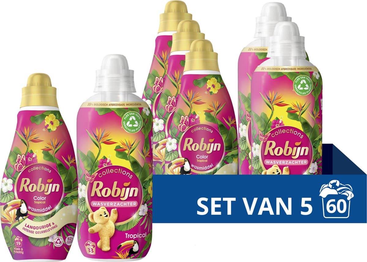 Robijn Perfect Match Wasmiddel en Wasverzachter Pakket - Tropical - voor langdurige kleurbescherming - set van 5 (60 wasbeurten) — afbeelding 1