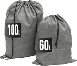 Linnen look: 100 l waszak groot XXL + 60 l wasverzamelaar reis - waszak voor vuile was, wasmand, organizer, waszak met trekkoord, waszak, koffer, waszak voor rugzak — thumbnail 1