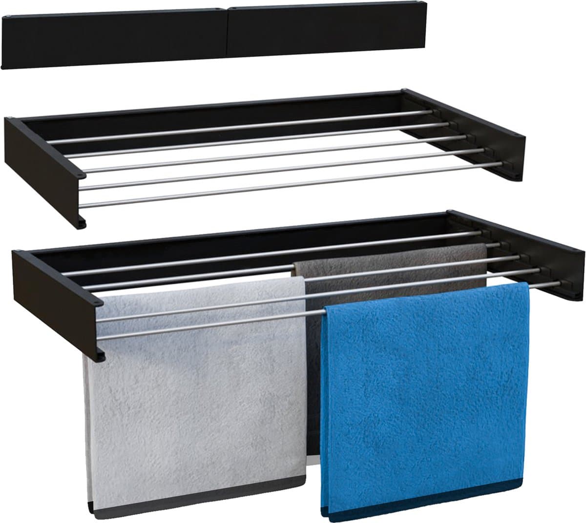 Vonia Wanddroogrek Inklapbaar 80 cm - Wasrek Hangend - 4m drooglengte - Droogrek Hangend - Zwart — afbeelding 1