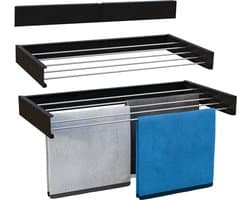 Vonia Wanddroogrek Inklapbaar 80 cm - Wasrek Hangend - 4m drooglengte - Droogrek Hangend - Zwart