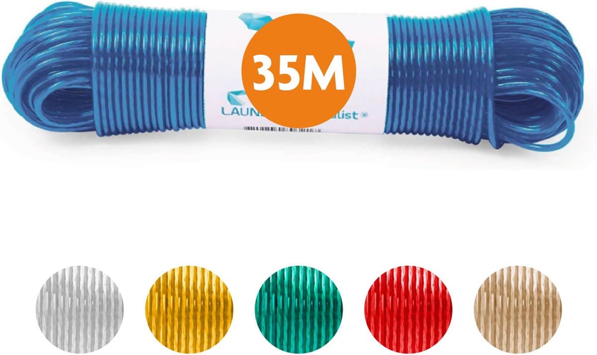 LaundrySpecialist Waslijn - Waslijndraad - Wasdraad - Waslijndraad met stalen kern - 35 meter met stalen kern - Blauw — afbeelding 1