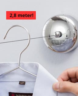 Waslijn uittrekbaar - Waslijndraad - 2,8 meter - Wasdraad - Uittrekbare Waslijn - Roldrooglijn - automatische waslijn - wanddroogrek - droogrek — thumbnail 1