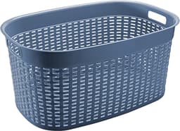 Hega Hogar Rotan line wasmand - 2x - blauw - inhoud 44 liter - kunststof - 58 x 39 x 27 cm — thumbnail 2