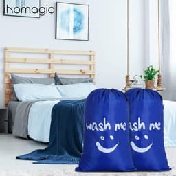 2 stuks waszakken voor op reis, vuile was, wasverzamelaar, waszak, grote opvouwbare wasmand, opbergtas, wasmand voor buiten, wasbak, stof, 120 l, donkerblauw — thumbnail 4
