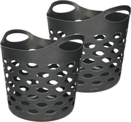 5Five Flexibele wasmand/opbergmand - 2x - rond - donkergrijs - 28 liter - D38 x H38 cm — thumbnail 1
