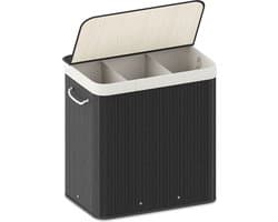 Organess wasmand 3 vakken - Wassorteerder - Wasmand met deksel - Opvouwbaar - 150L - Bamboe - Zwart — afbeelding 1