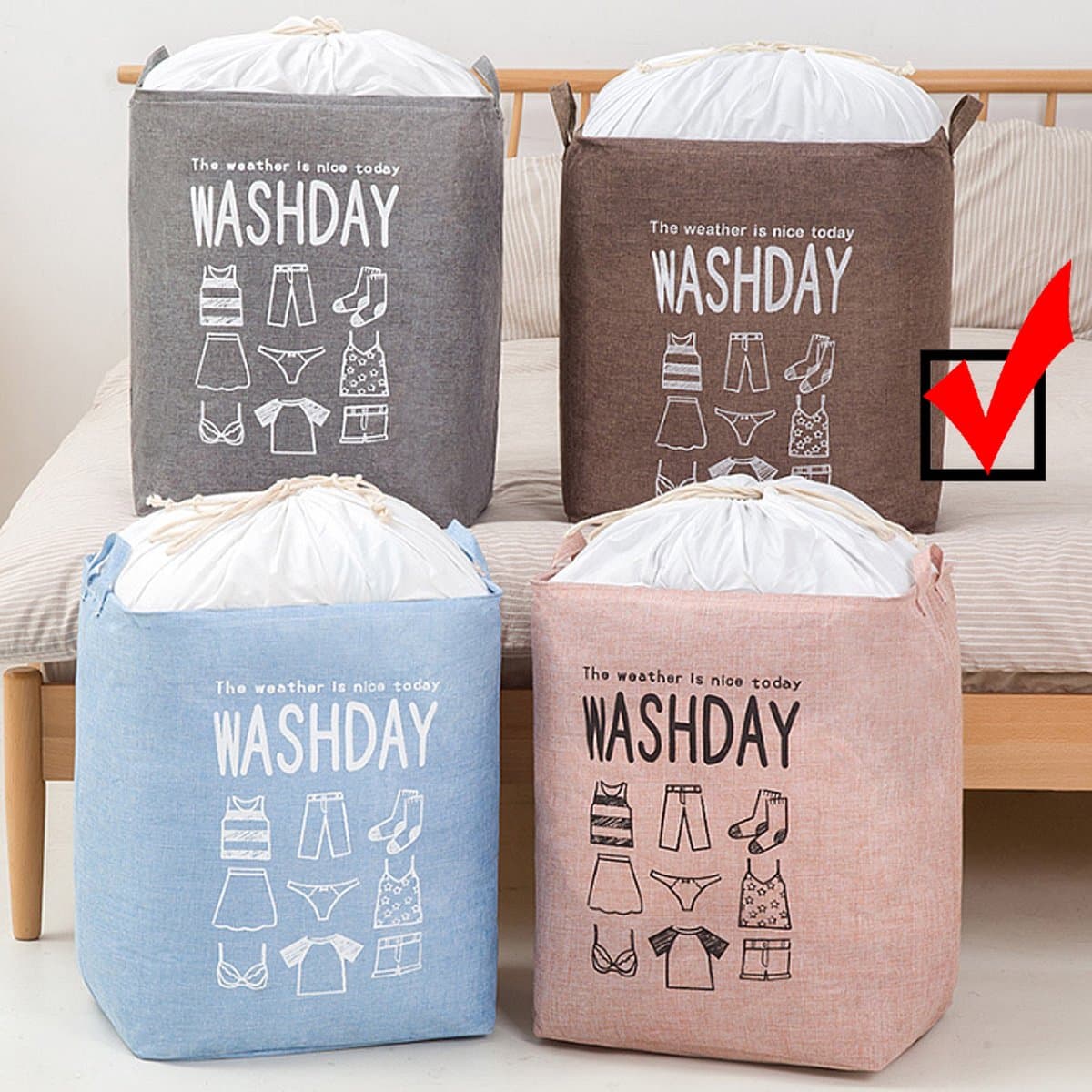 Allernieuwste Wastas Opbergtas 73 L Organizer Opbergbox Voor Wasgoed, Dekens, Kussens, Kleding, Dekbed, Speelgoed - Waszak maat 33 x 43 x 52 cm - Koffie Kleur — afbeelding 1