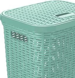 Hega Hogar Wasmand met deksel Rotan - 2x - mintgroen - gevlochten kunststof - 60 liter - 34 x 43 x 62 cm — thumbnail 3