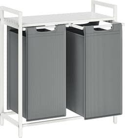 Wasmand met 2 Vakken – Wassorteerder met Uittrekbare Waszakken – Wit – 2x46L — thumbnail 1