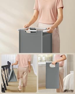 Wasmand met 2 Vakken – Wassorteerder met Uittrekbare Waszakken – Wit – 2x46L — thumbnail 5