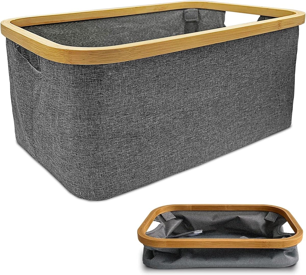 iBright Opvouwbare Heupwasmand 50L - Wasmand - Opvouwbaar- Bamboe - Opbergmand - Waterafstotend - Donker Grijs — afbeelding 1