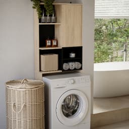 Wasmachinekast Kuba 4 Legplanken, 1 Draaideur-lichte Eik/zwart - Symbiosis - Wasmachine Ombouw - Bruin - Melamine; Spaanplaat — thumbnail 1
