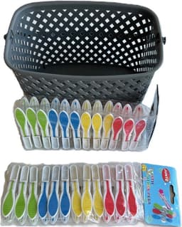 Wasknijpermand - Wasknijpermandje - Met 24 Wasknijpers - 3 Liter - 22,5 x 15 x 14 cm - Grijs — thumbnail 2