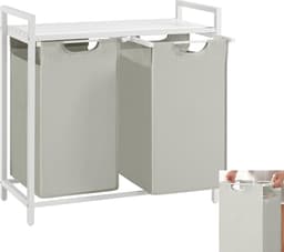 Wasmand 2 vakken, Wassorteerder, Uitschuifbaar, Wasmand met plank, Wasbox, Waszak van oxford stof uitneembaar, Metalen frame, 2 x 46 L, 73 x 33 x 72 cm — thumbnail 1