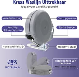 Krexs Waslijn Uittrekbaar - Waslijndraad - 15 meter - Wasdraad - Uittrekbare Waslijn – Roldrooglijn - Ruimtebesparend — thumbnail 5