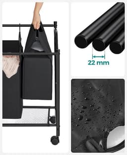 MIRA Home - Wasmand op wielen - Wassorteerder met 4 Compartimenten - Zwart - Metaal/Stof - 38,5x87,5x81 — thumbnail 5
