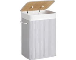 Songmics LCB010G01 Wasmand van bamboe met een inhoud van 72 liter, met deksel en handgrepen, opvouwbare, katoenen waszak, kan in de wasmachine worden gewassen, grijs — afbeelding 1