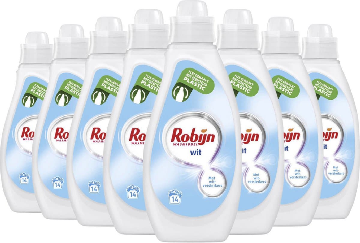 Robijn Vloeibaar Wasmiddel Wit 8 x 700ml - 112 Wasbeurten — afbeelding 1