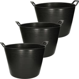 Plasticforte Flexibele kuip emmer - 3x stuks - wasmand - rond - zwart - 42 liter - Opbergmanden — thumbnail 1
