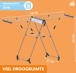 Laundryspecialist Droogrek Bobby inklapbaar - 29 m drooglengte - Met 4 wieltjes met stalen kern - Makkelijk te verplaatsen - Italiaanse kwaliteit & 2 jaar garantie — thumbnail 3