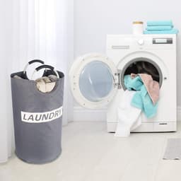 LAUWG - 82 l Opvouwbare Wasmand met Handvat, Grote Capaciteit Wasmanden, Kledingmand Van Oxford, Draagbare Wassorteerder Opbergcontainer Voor Wasgoed, Kleding, Dekens, Speelgoed, Handdoeken, Grijs — thumbnail 3