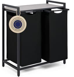 Blumtal Wasmand met 2 vakken - Wasmand met betonlook plank - Metalen frame - Wasmand met poten - Zwart — thumbnail 1