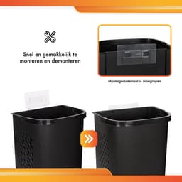 Eleganca Wasmand 3 vakken – XL Formaat 95 Liter – Wassorteerder– D31 x B45 x H90 cm – Afneembare manden – Wasmand op Wielen – Kunststof – Ruimtebesparend – Zwart — thumbnail 5