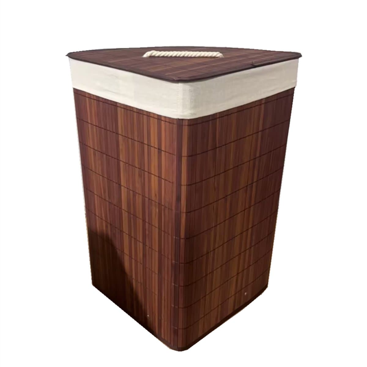 Ceruzo Bamboe Wasmand - Hoek Model - 72L - Vouwbaar - Deksel - 35 x 35 x H 60 cm- Bruin — afbeelding 1