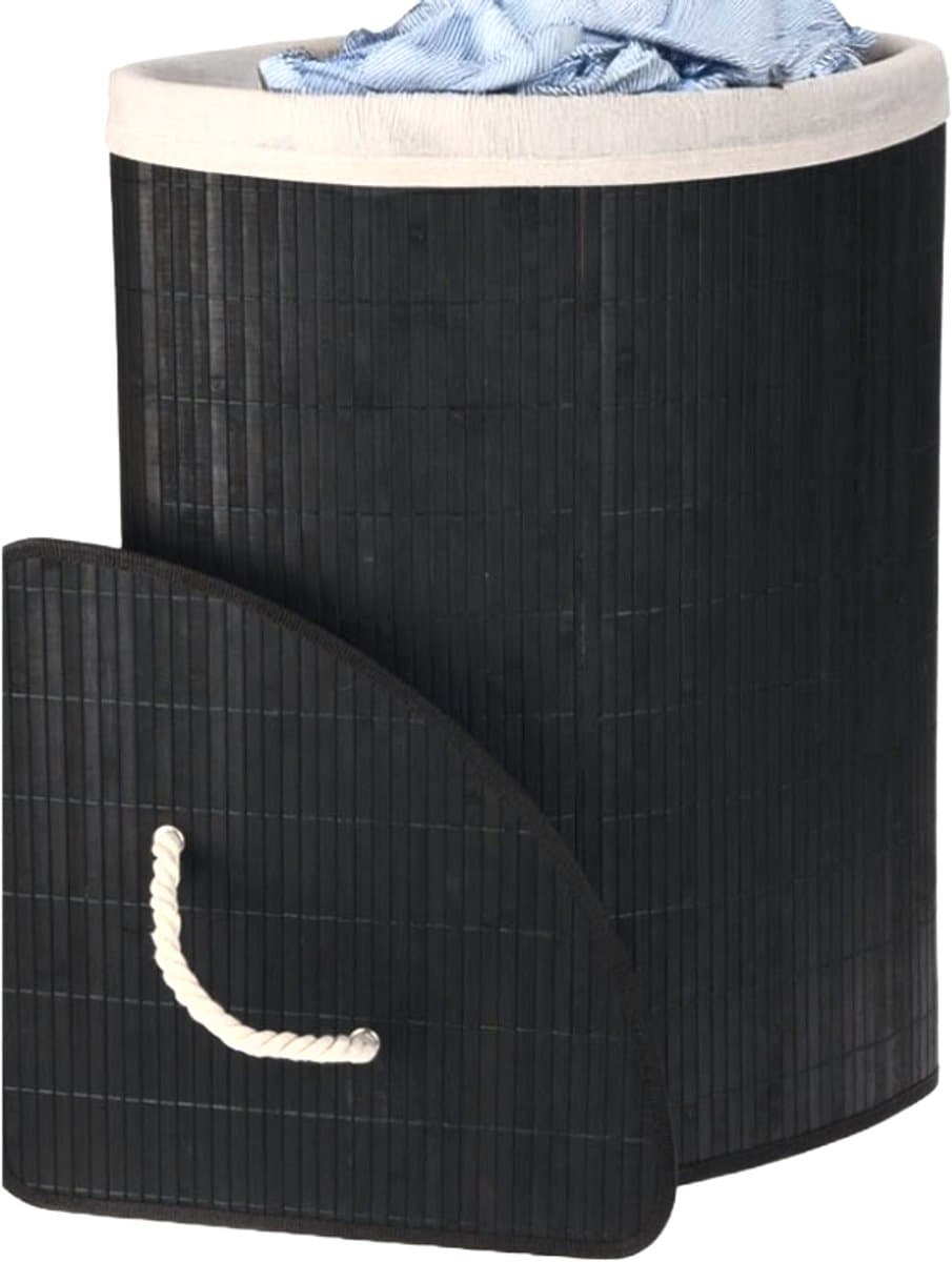 Ceruzo Bamboe Wasmand - Hoek Model - 72L - Vouwbaar - Deksel - 35 x 35 x H 60 cm- Zwart — afbeelding 1