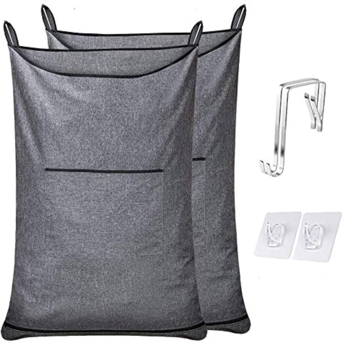 La'Moussawi ® Ruimtebesparende Hangende Waszak met Ophanghaken en Grote Capaciteit, Set van 2 in Trendy Grijs — afbeelding 1