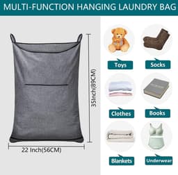 La'Moussawi ® Ruimtebesparende Hangende Waszak met Ophanghaken en Grote Capaciteit, Set van 2 in Trendy Grijs — thumbnail 5