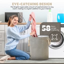 Lexorion - Wasmand - Wasmand Inklapbaar - Opvouwbare Wasmanden - 35 cm x 40 cm – Stijlvolle en Ruimtebesparende Wasmand voor Optimale Wasorganisatie - Engelse Stijl Wasmanden — thumbnail 4