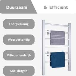 Elektrisch Droogrek - Elektrische Handdoekradiator - Handdoekhouder - Vrijstaand of Aan De Muur Gemonteerd - Handdoekverwarmer met 6 Staven voor Kleding en Handdoeken - Aluminium - Grijs — thumbnail 5