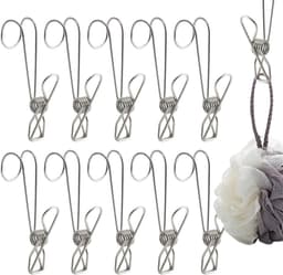 Set van 10 - Lange staarthaak - 9 cm lang - Badkamer - Handdoekhaak - Haak - Keukenhaakframe - Metalen clip - Metalen wasknijper - Zakclip - Deur of balkon - Multifunctionele stoffen clip - Zilver - Roestvrijstalen wasknijper - Metalen wasknijpers — thumbnail 5