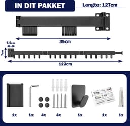 PLAY IT Wanddroogrek 127cm Inklapbaar 18 Haken Zwart - Wasrek/Droogrek Hangend + Handdoek Haakje — thumbnail 4