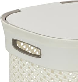 5Five Wasmand met deksel Rotan - wit - gevlochten kunststof - 60 liter - 42 x 33 x 61 cm - Badkamer accessoires — thumbnail 2